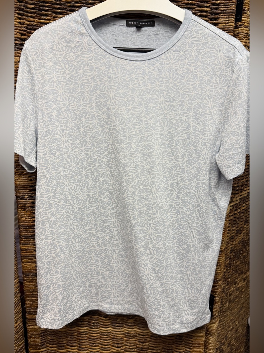 Robert Barakett Light Blue Short-Sleeve‎ Crew Neck with Subtle Floral - Medium